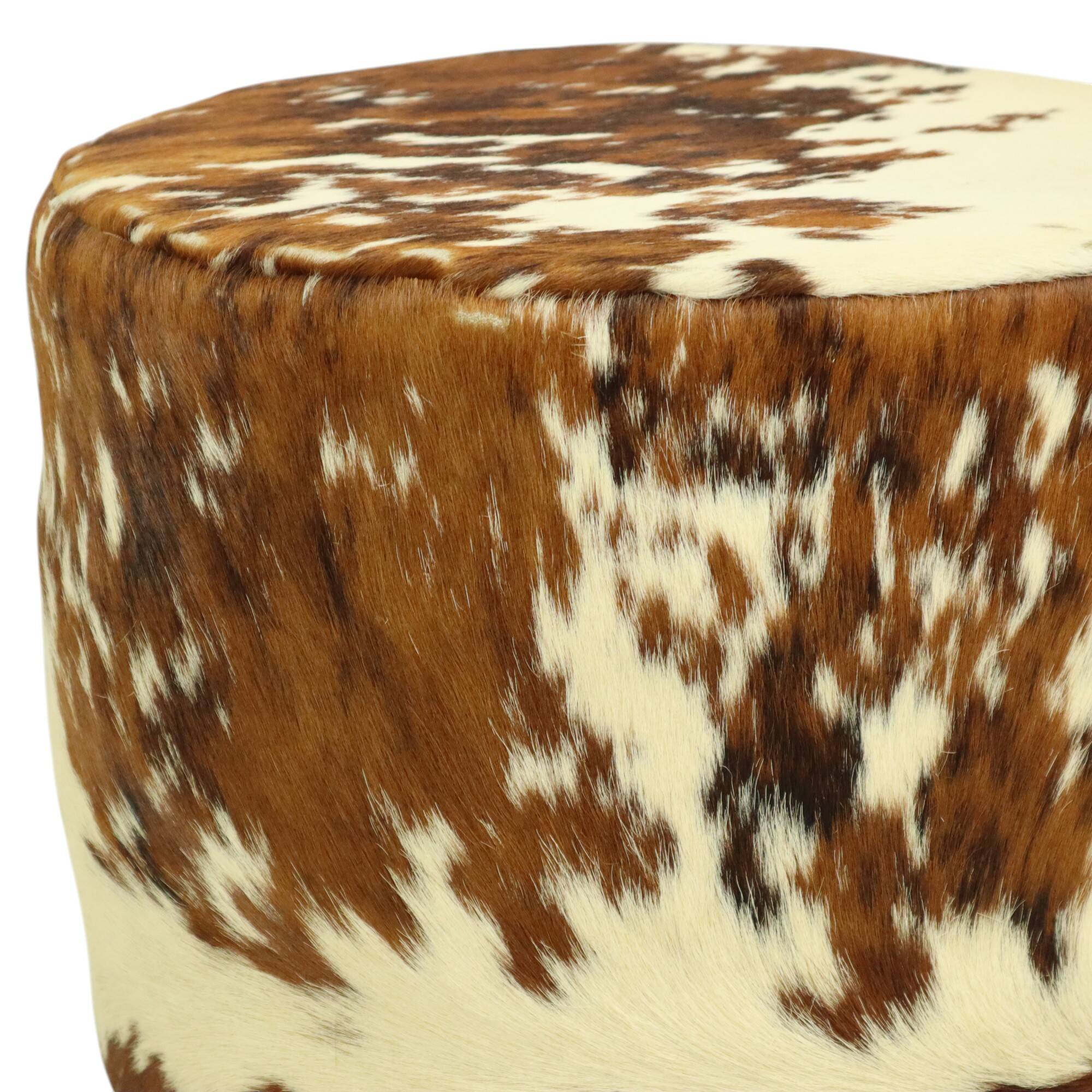 Round Vintage Pouf Cowhide Leather Sixties 47cm