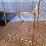 Coffee table with gold metal vinyl holder from the 70s)