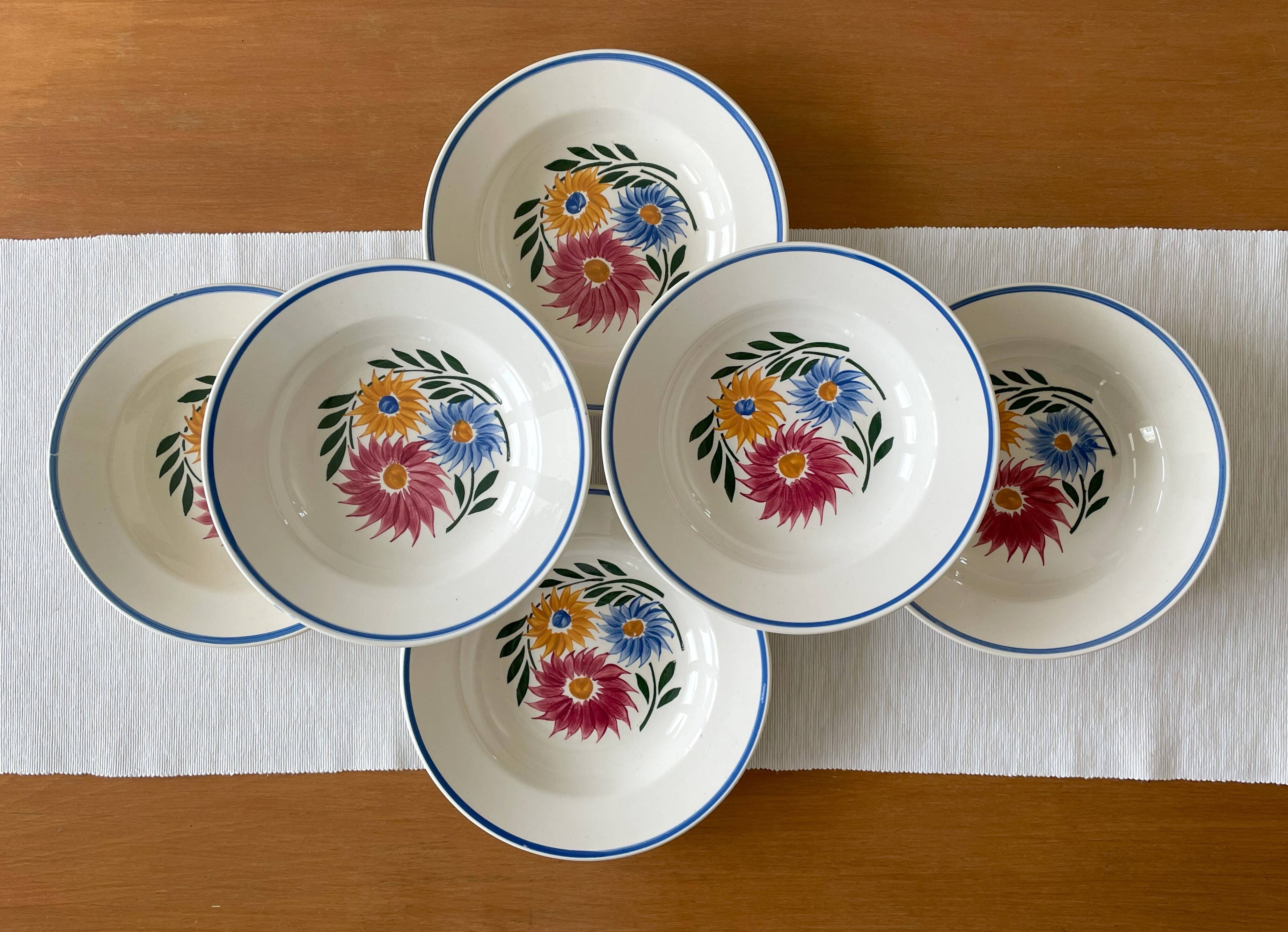 6 old soup plates in Sarreguemines earthenware