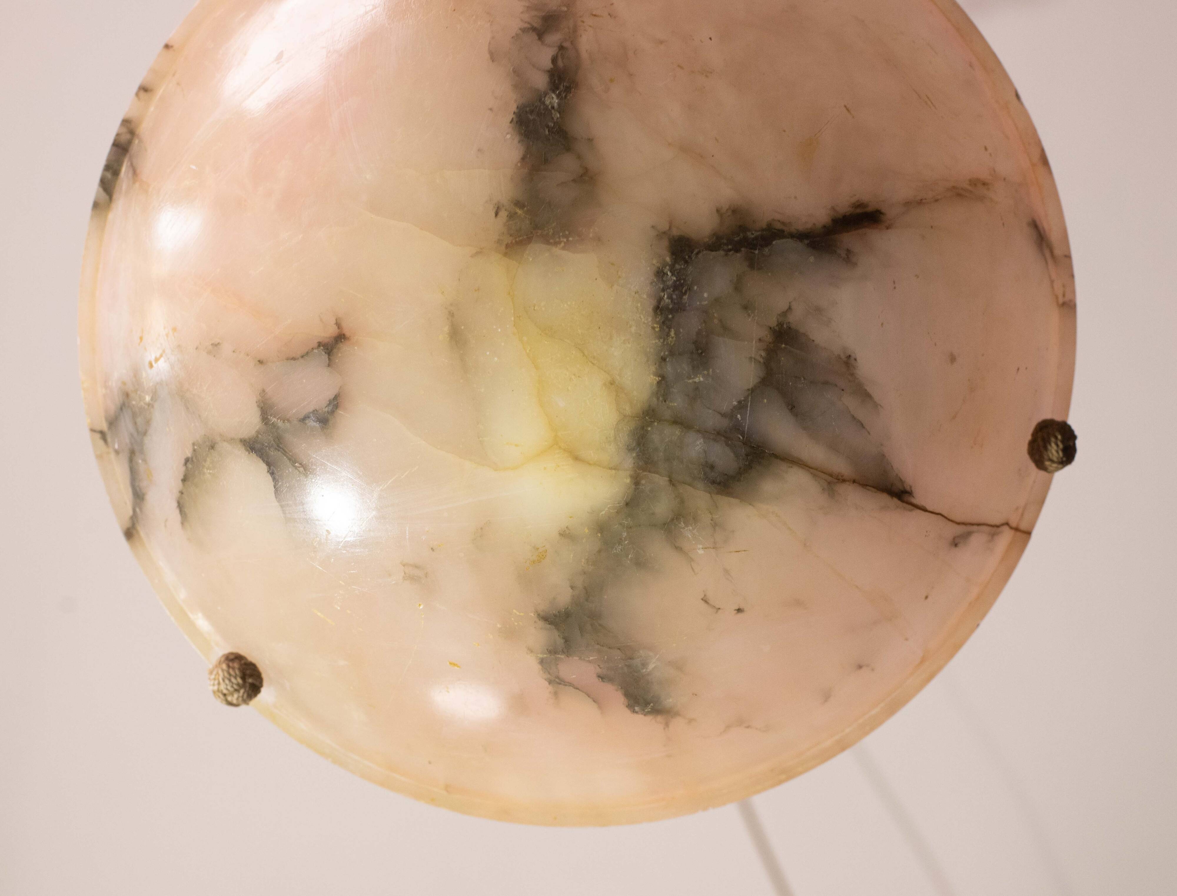 Art Decò Albaster white and pink chandelier, 1950s