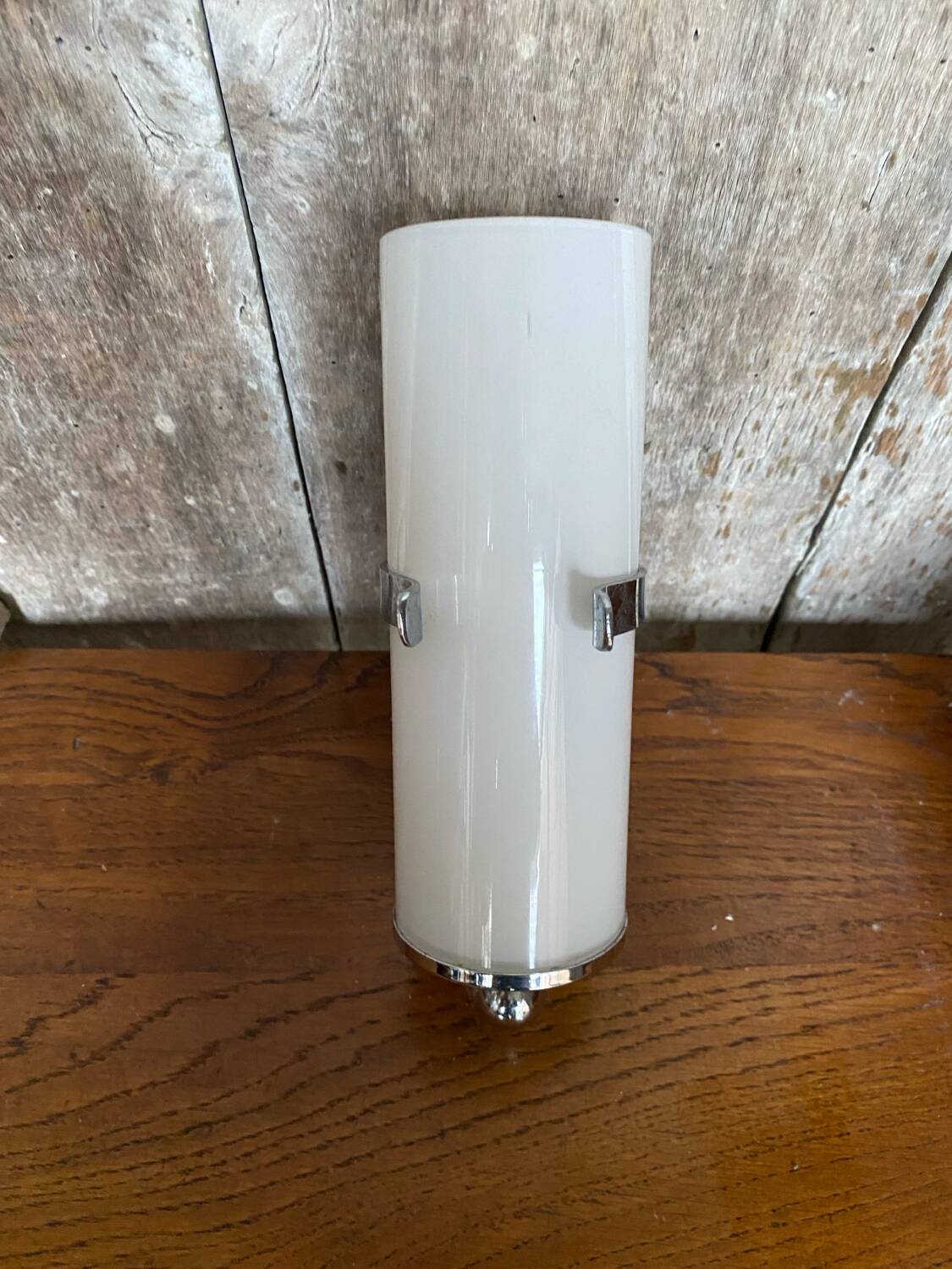 Old Delmas Disderot Wall Lamp Chrome Metal + White Opaline Vintage