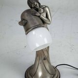 Silver Vermeil Figural Table Lamp with Opaline Glass. Italy 1960s