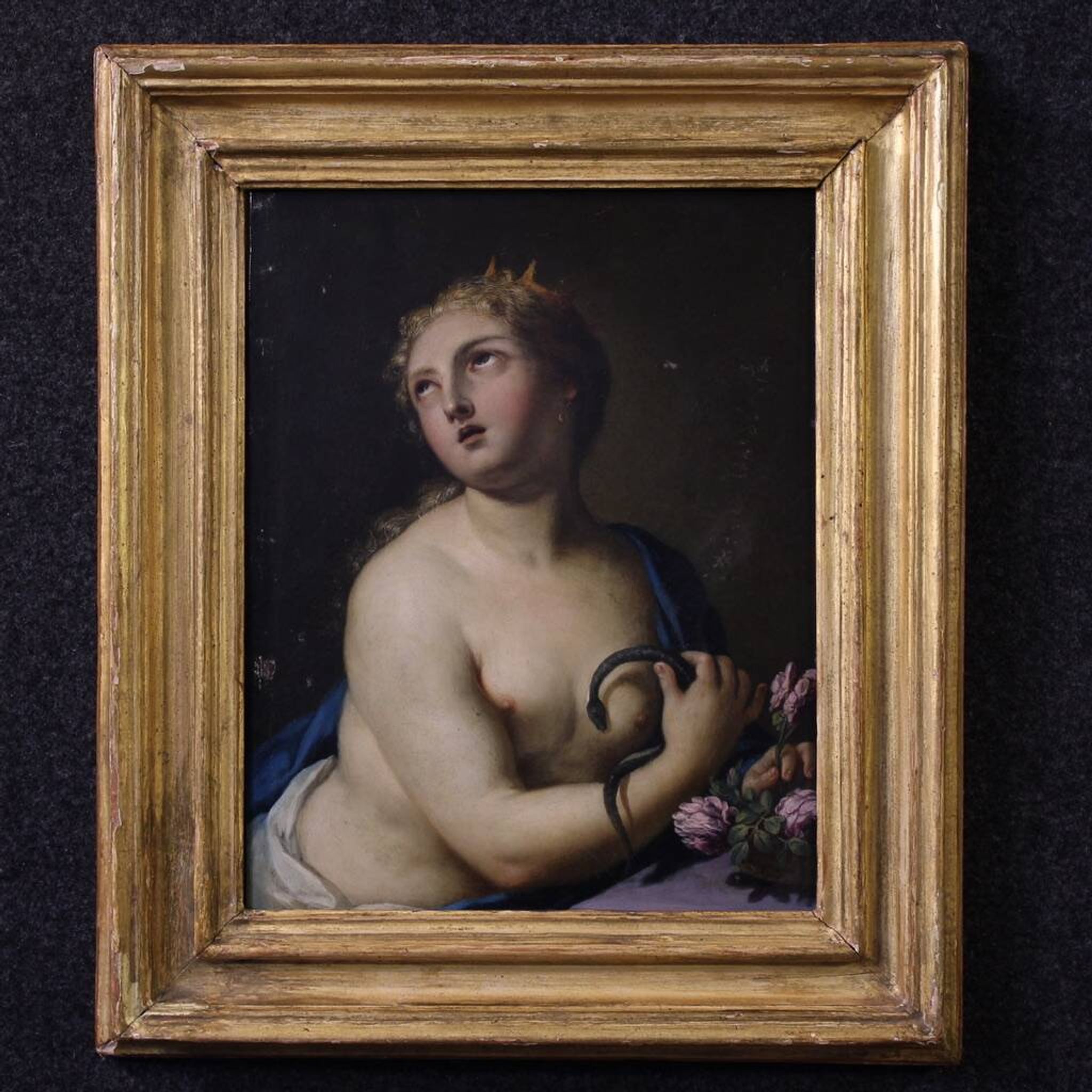 Peinture italienne du XVIIIe siècle sur cuivre, La Mort de Cléopâtre.