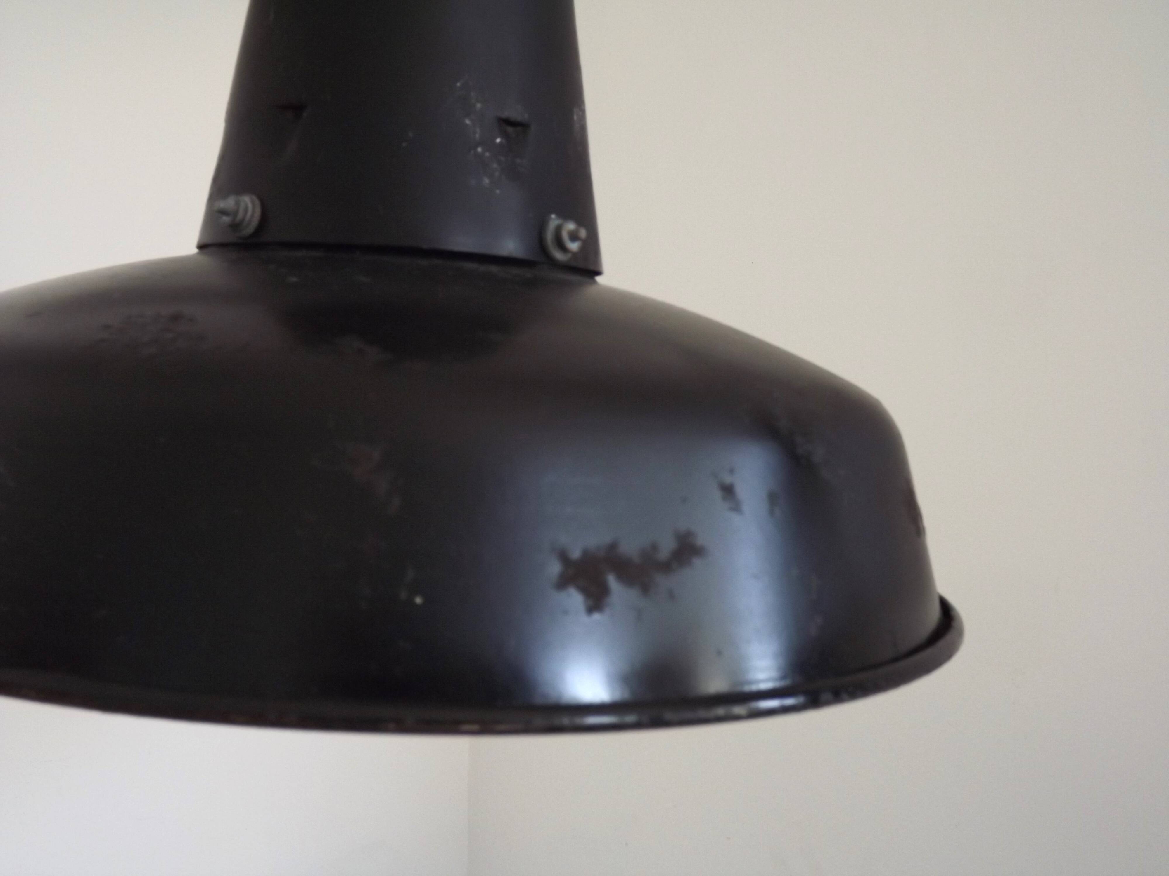 Enameled pendant workshop “reflecto-lux” hanging light, 1950s france