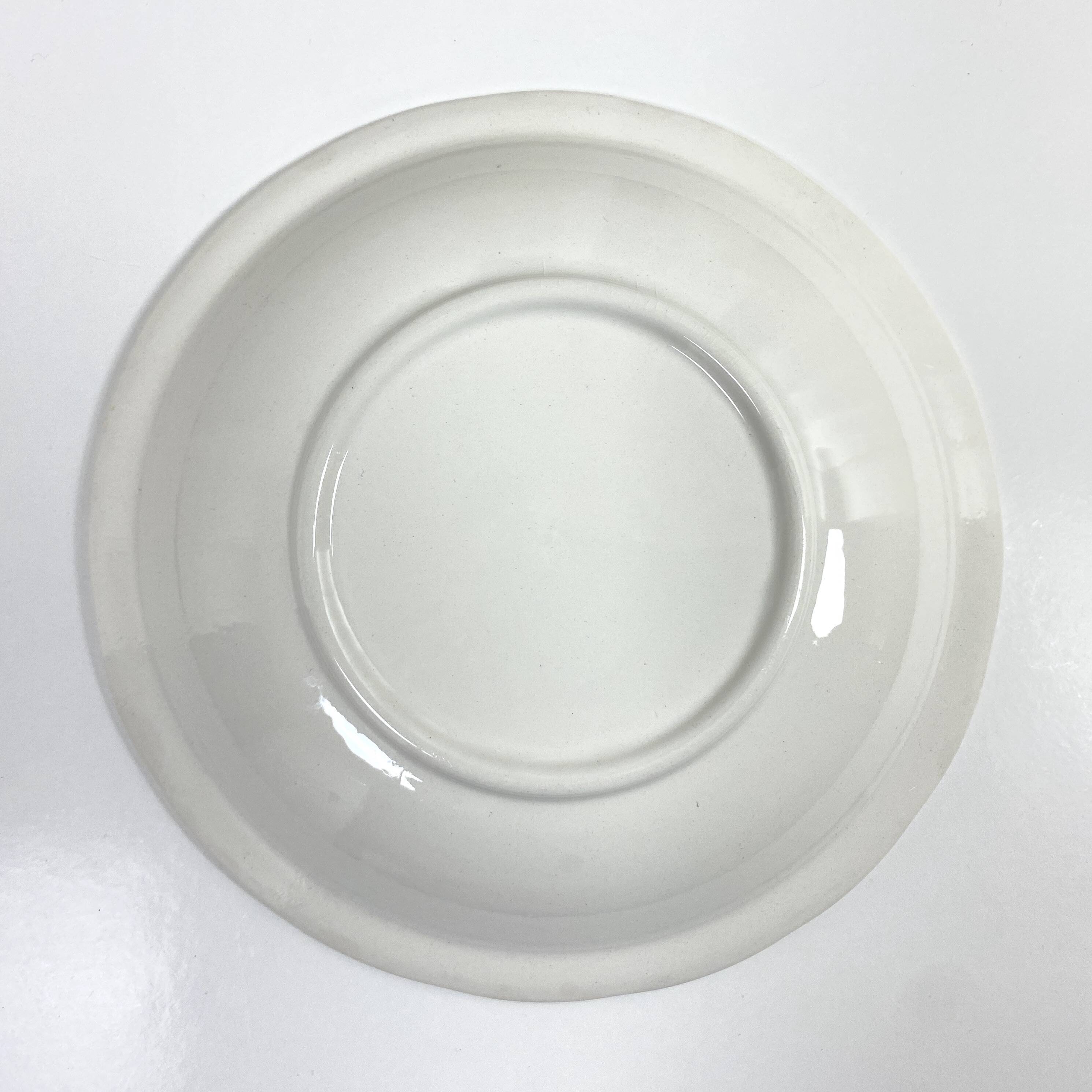Set of two matching soup plates, one plain and one decorated