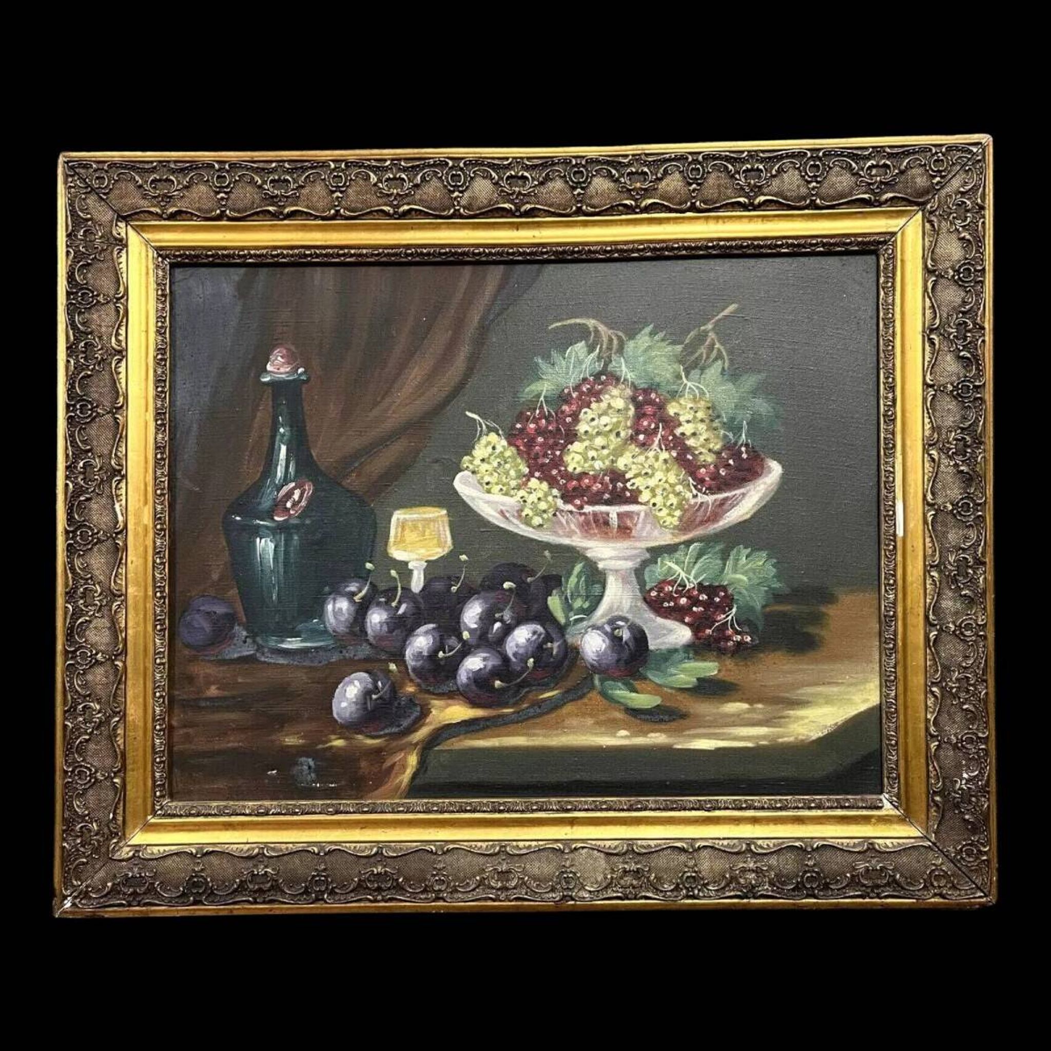 Tableau huile sur toile : nature morte aux fruits (A)