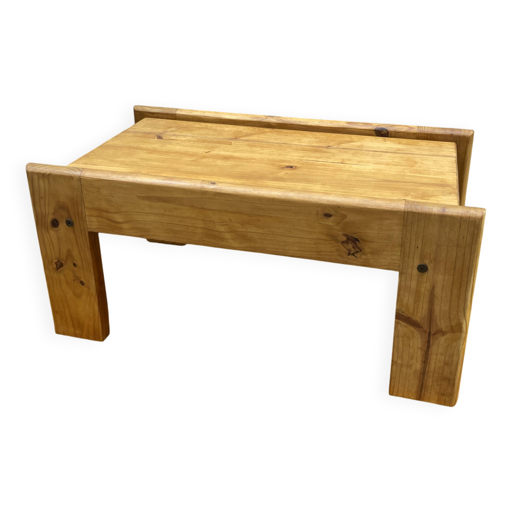 Vintage brutalist coffee table in solid pine.