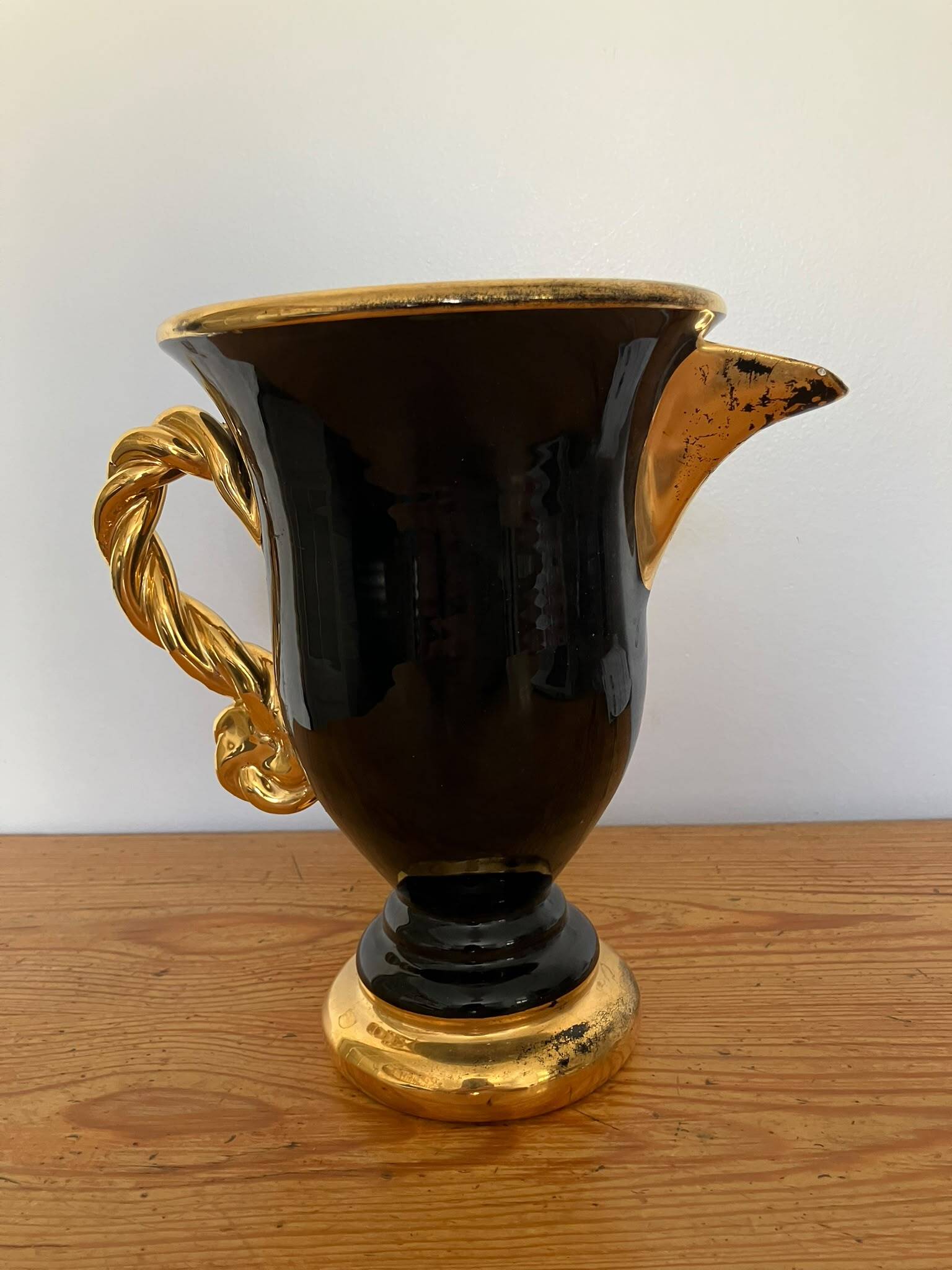 Ceramic jug Marius Giuge — black and gold decoration — Vallauris — 1950s