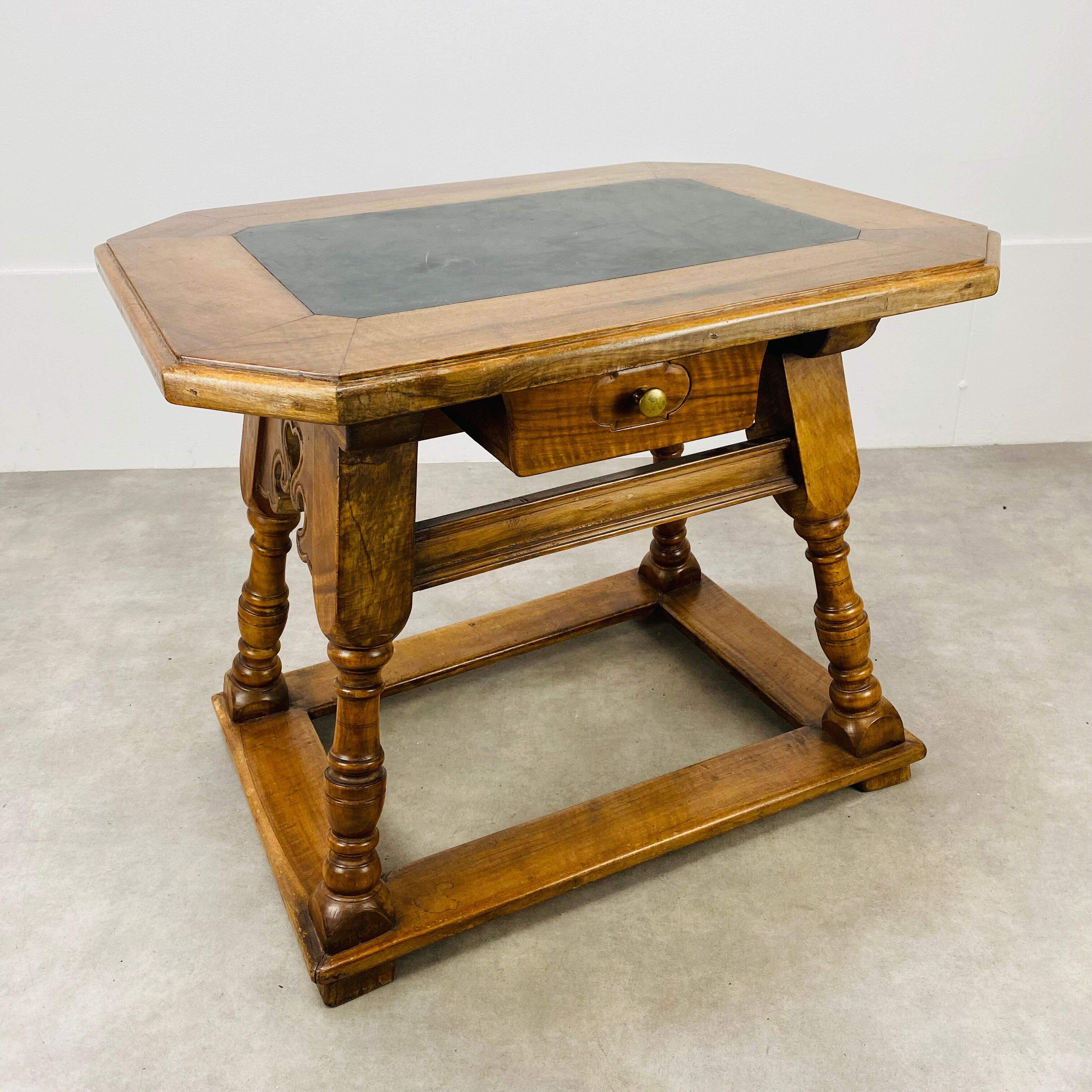 Swiss wood and slate money changer table