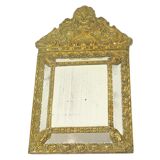 Antique Cushion Mirror Repousse Mirror Facet France 19th Century