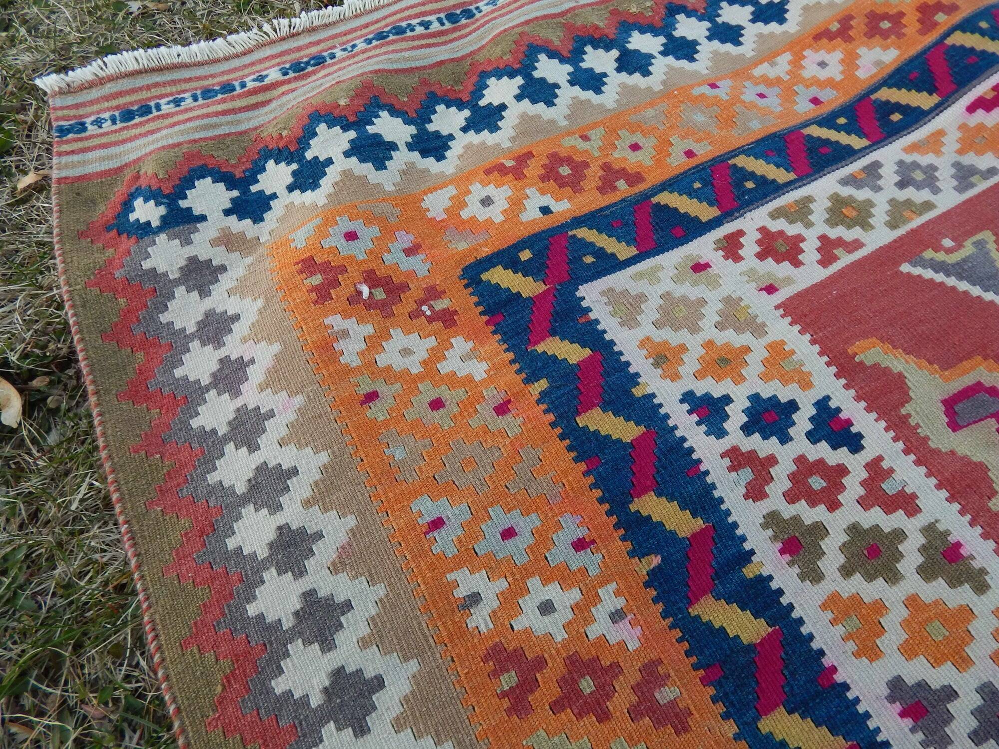 Vintage Turkish kilim handwoven 154x294 cm