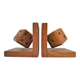 Pair of bookends style Art Deco oak decoration dice