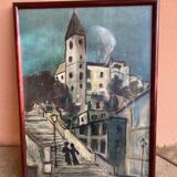 Painting steps of montmartre gouache on paper signed jartet? early 20th century