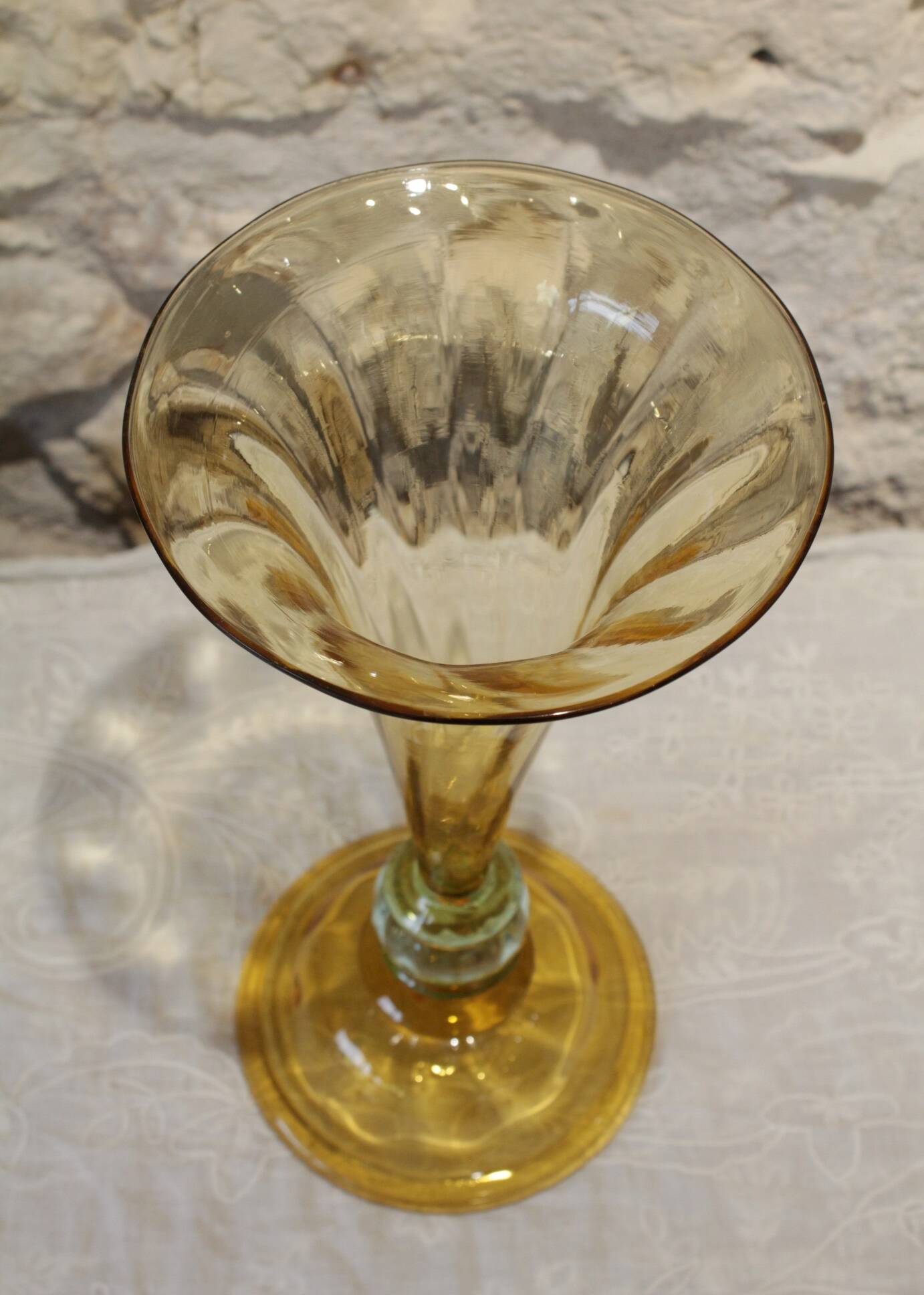 Vase from the Portieux crystal factory in yellow and blue glass