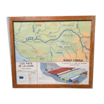 School poster physical map Pays de la Loire / Bretagne Vendée 1960 vintage