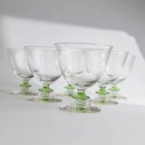 Ensemble de 6 verres à cocktail en verre de Murano vert vintage : verres à tige à bulles, années 1970, style italien du milieu du siècle.
