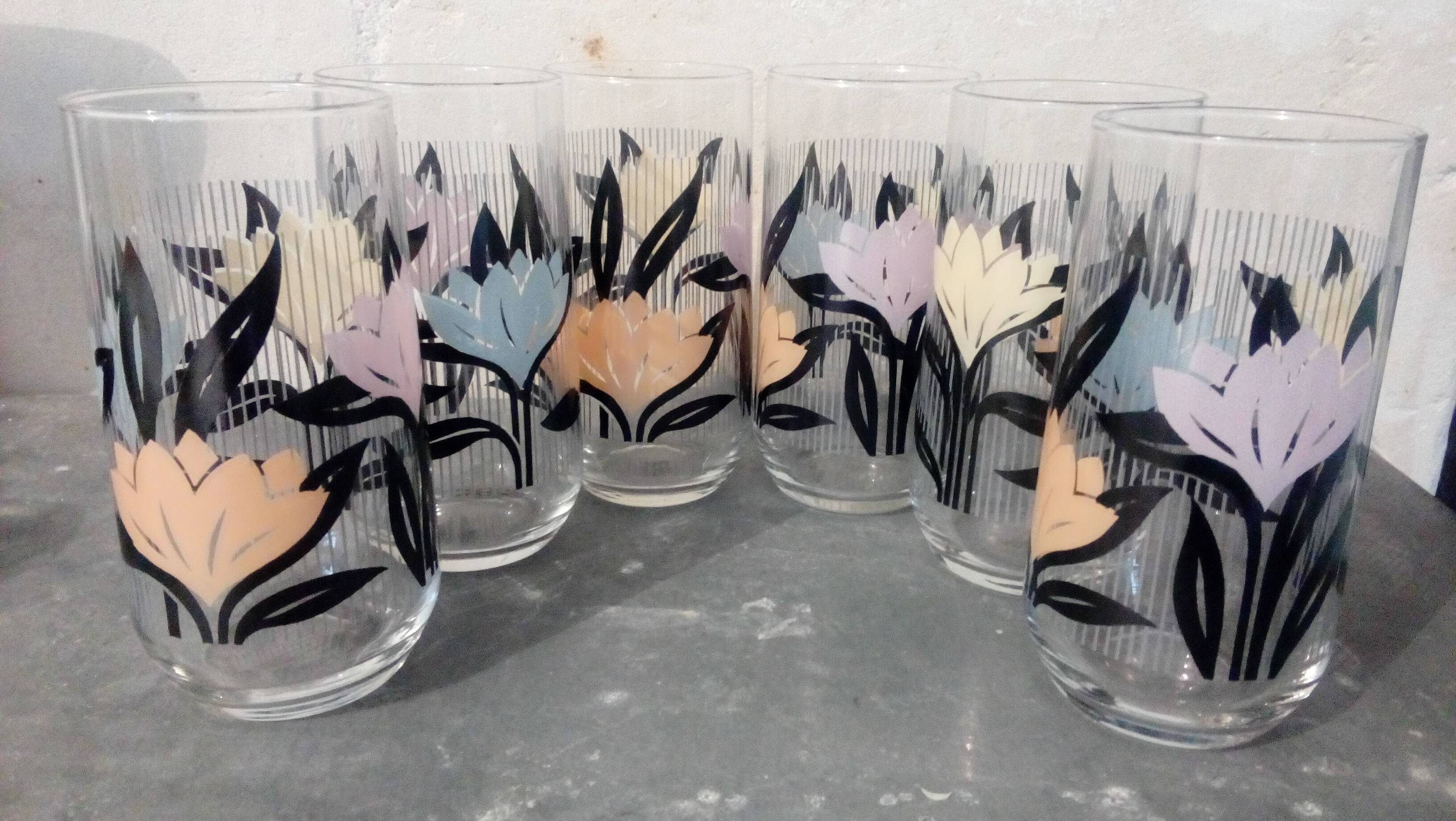 Verres à jus vintage décor floral