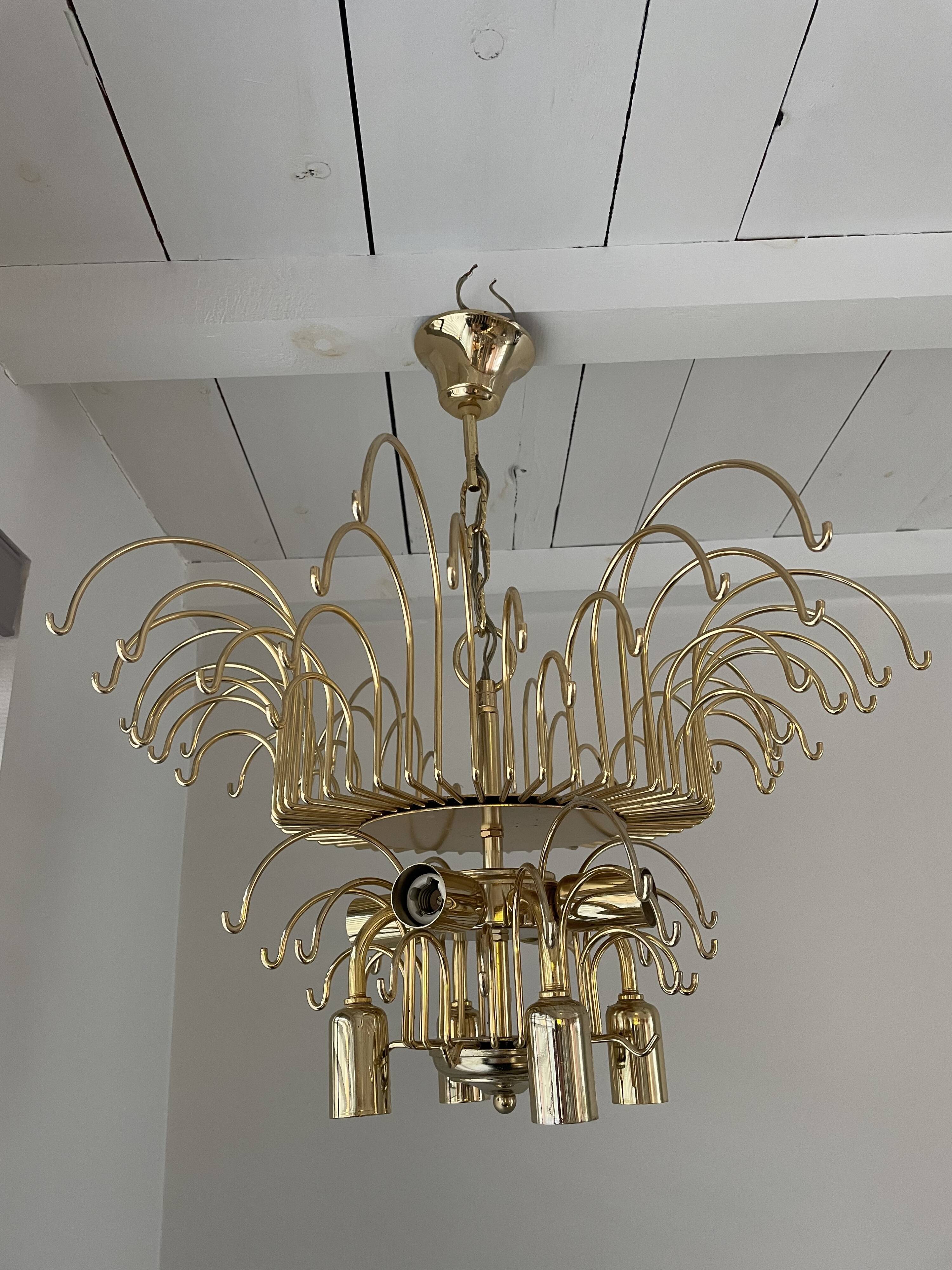 Vintage italian brass and glass chandelier, 1970s