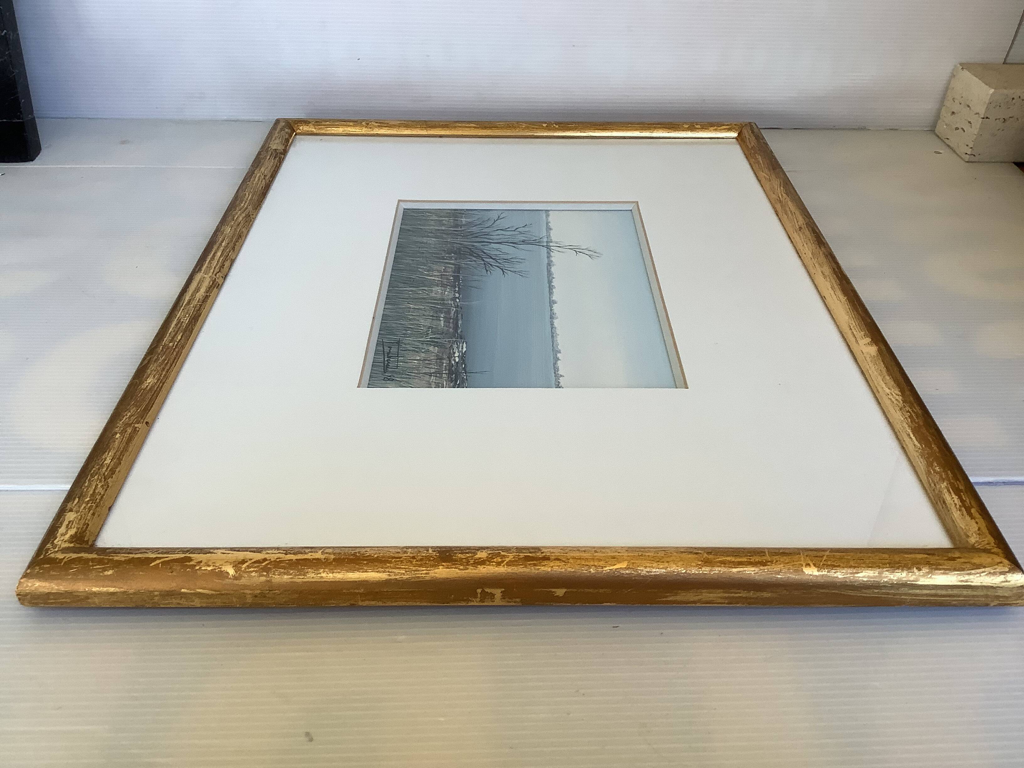 Tableau encadré la Camargue signé Michel Tombereau