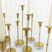 Set of 15 Scandinavian candle holders in brass and glass, Gunnar Ander, Ystad Met