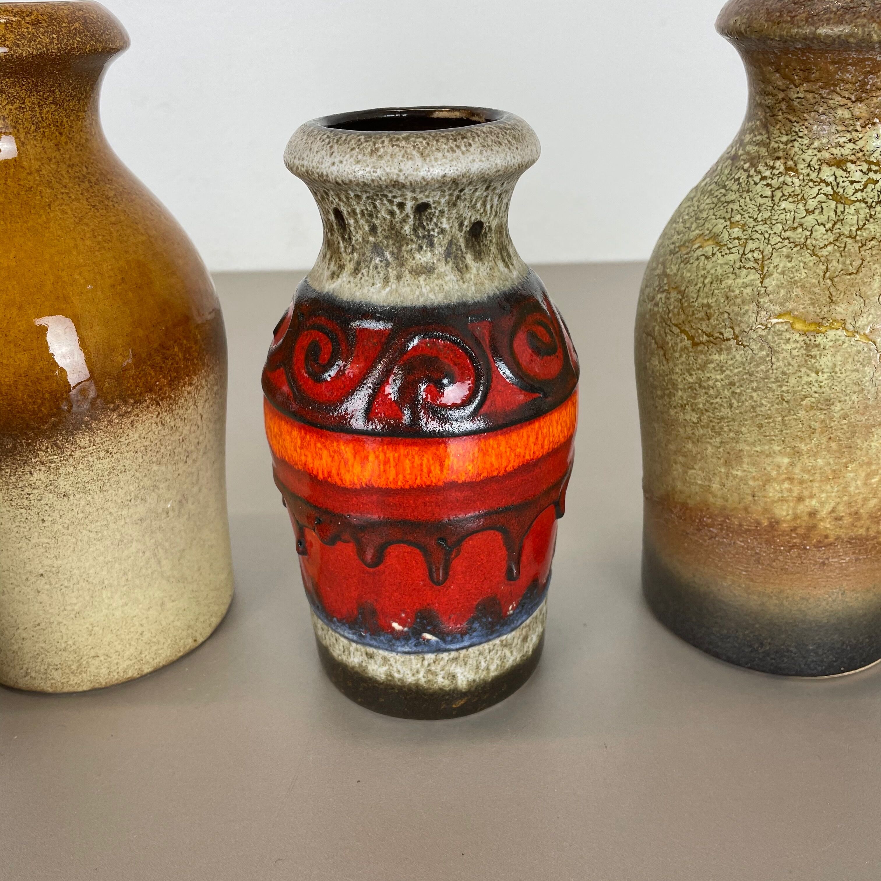 Set of five vintage pottery fat lava vases made by scheurich, germany, 1970s