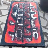 Ceramic coffee table on lava stone slab circa 1950