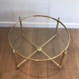 Round brass coffee table. Maison Baguès