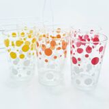 6 polka dot juice glasses in carrier