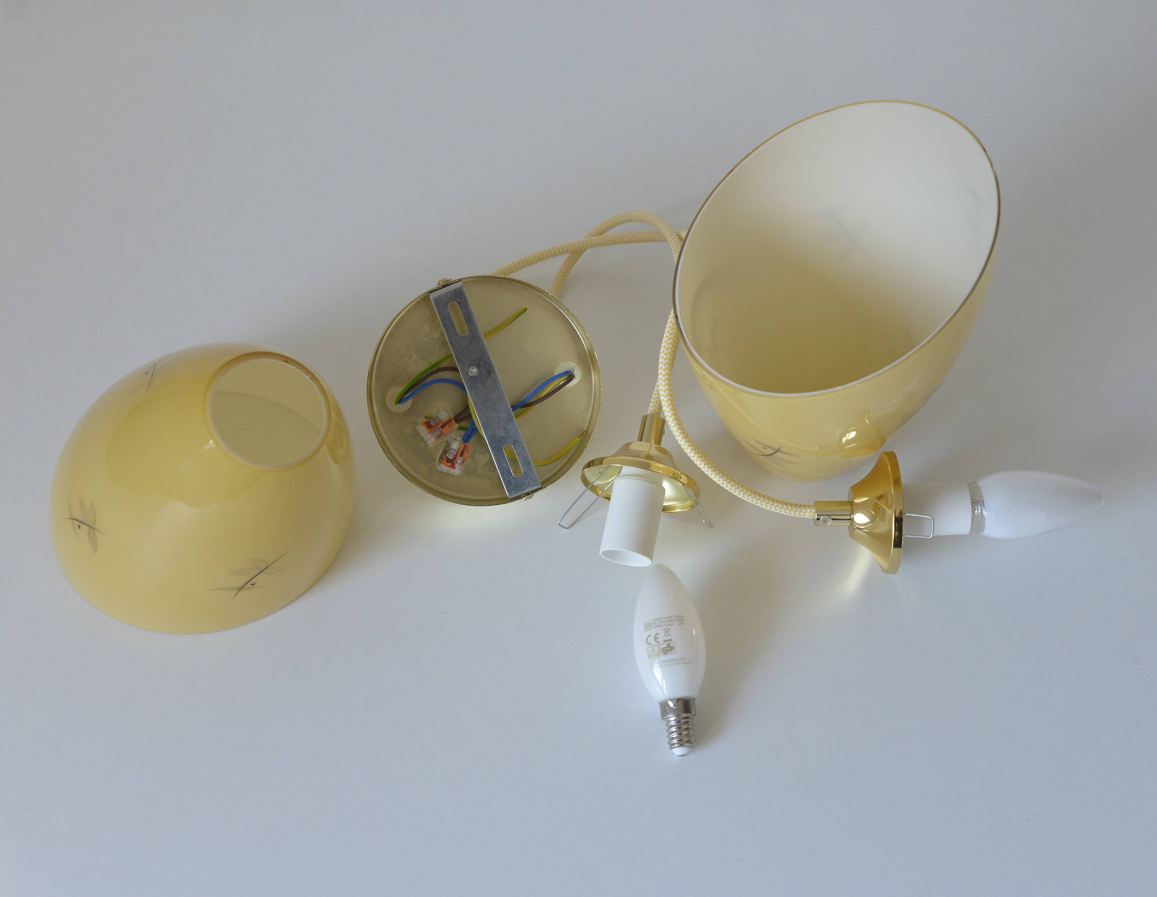 Vintage pendant light Art Deco redesign mustard yellow glass hanging lamp