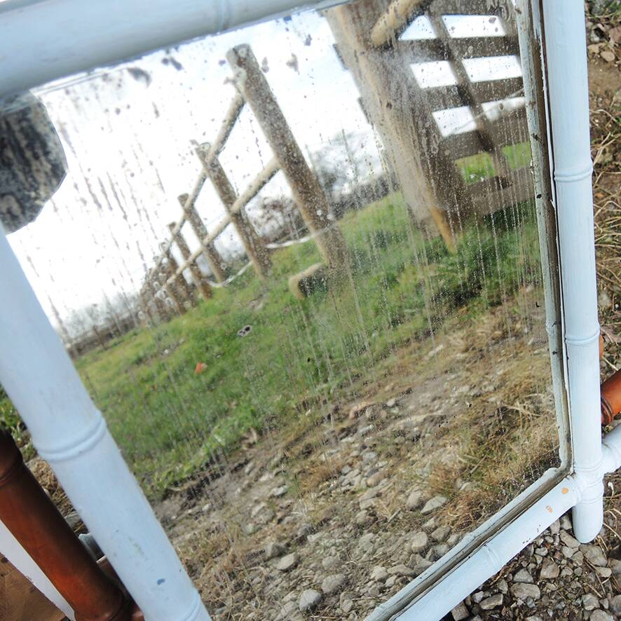 2 Antique Painted Faux Bamboo Mirrors