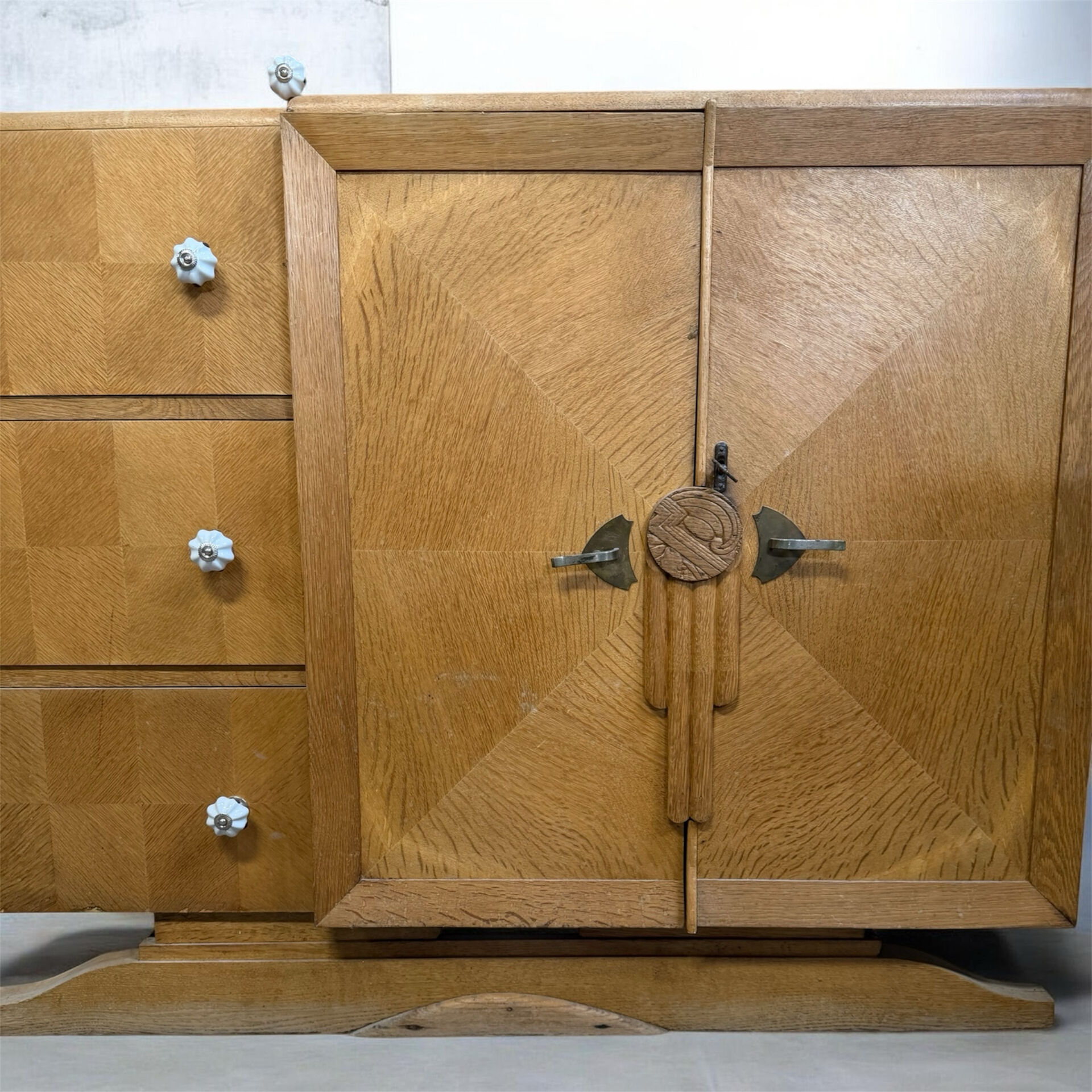 Art Deco two-body buffet in blonde oak - 1930s