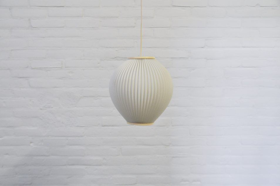 White plastic pendant lamp Pearl Shade by Lars Schiøler 1960
