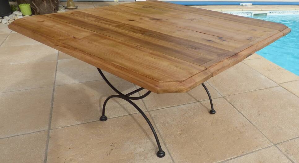 Coffee table Large stylish solid wood top and wrought iron foot