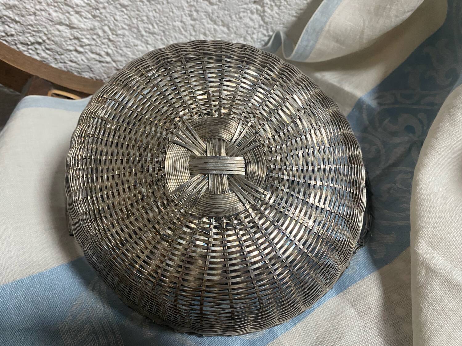 Antique silver metal wire basket