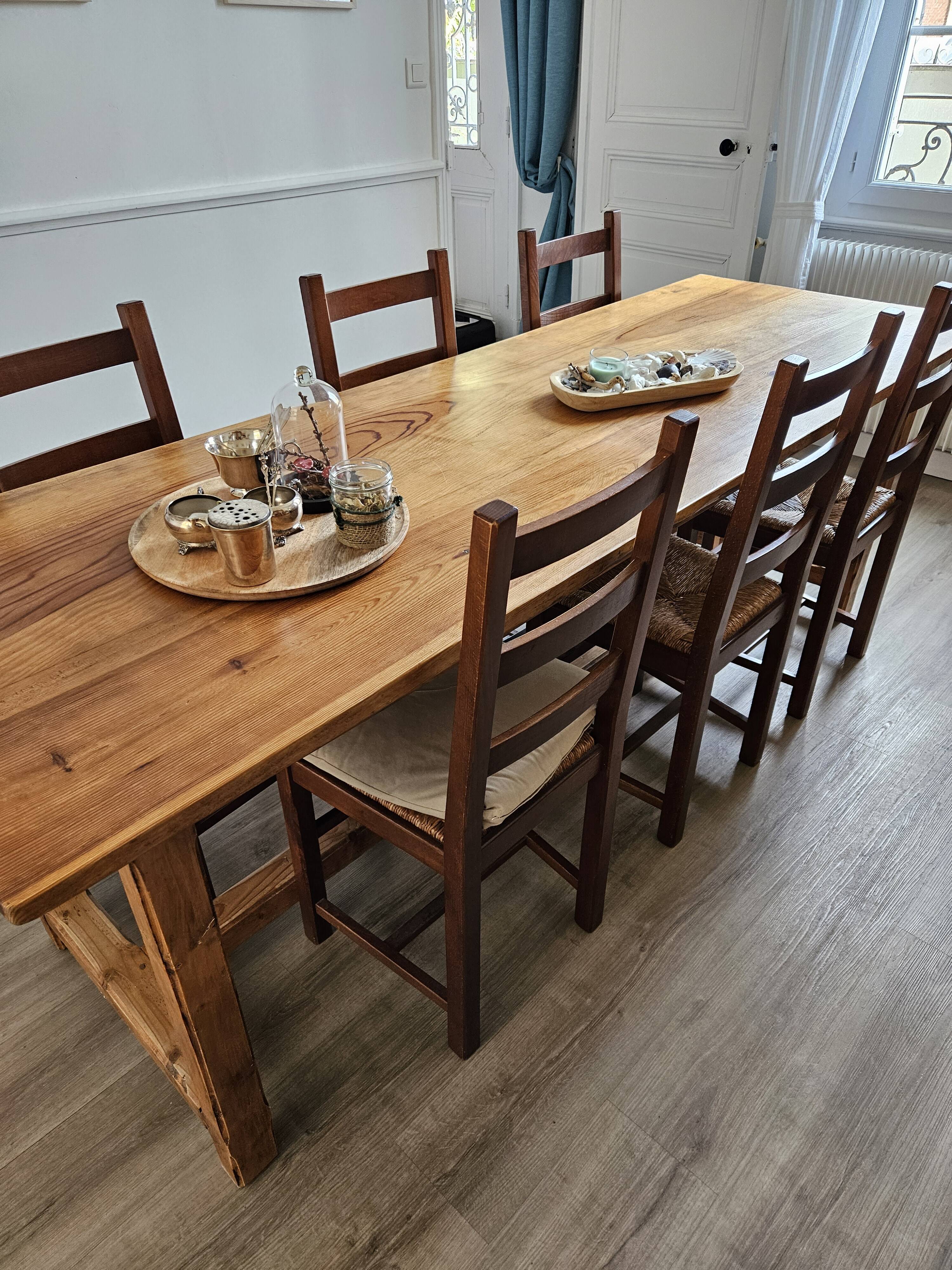 table de ferme pin massif + 6 chaises paillées