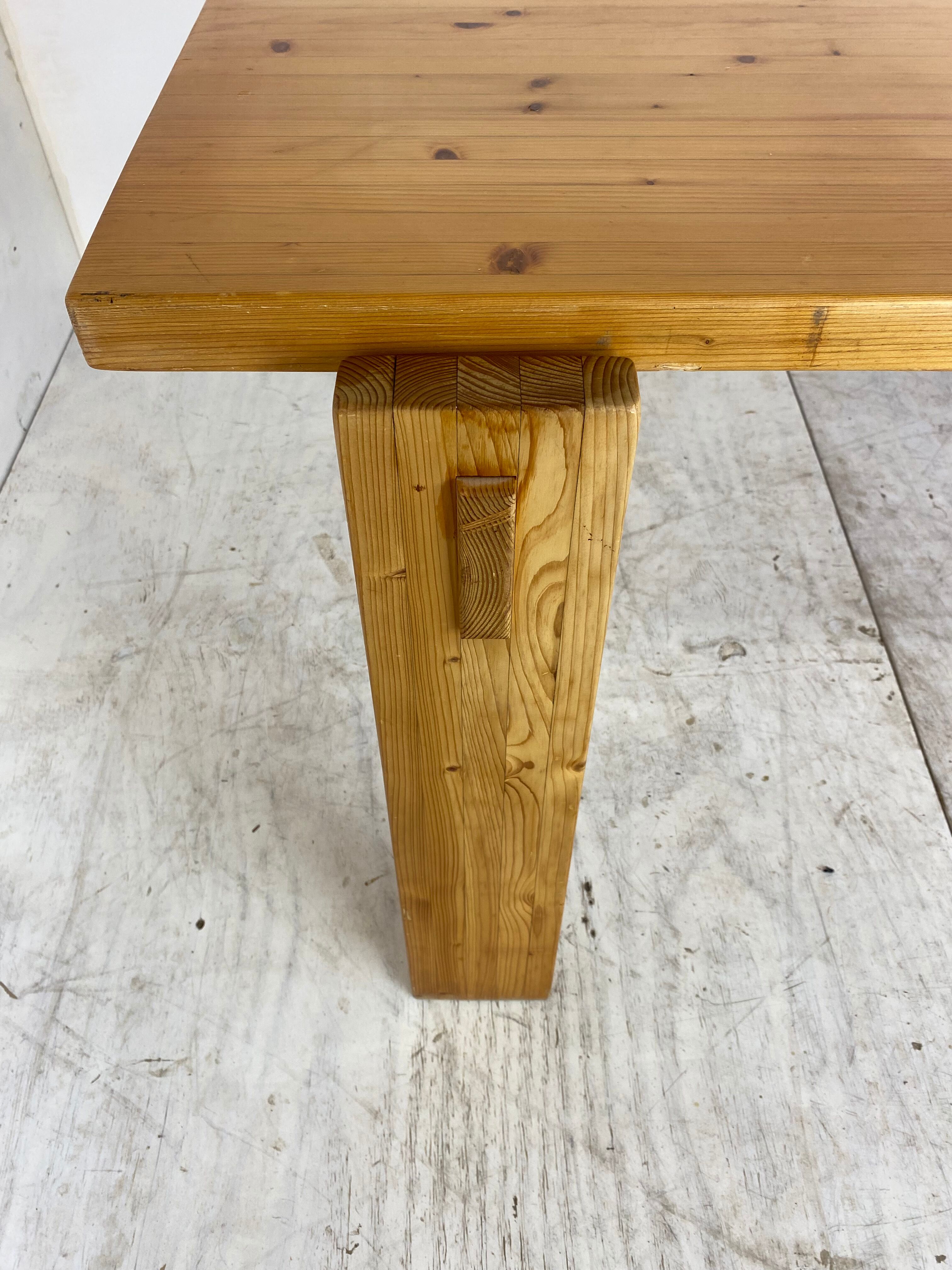 Scandinavian modernist brutalist pine rectangular dining table, 1960s