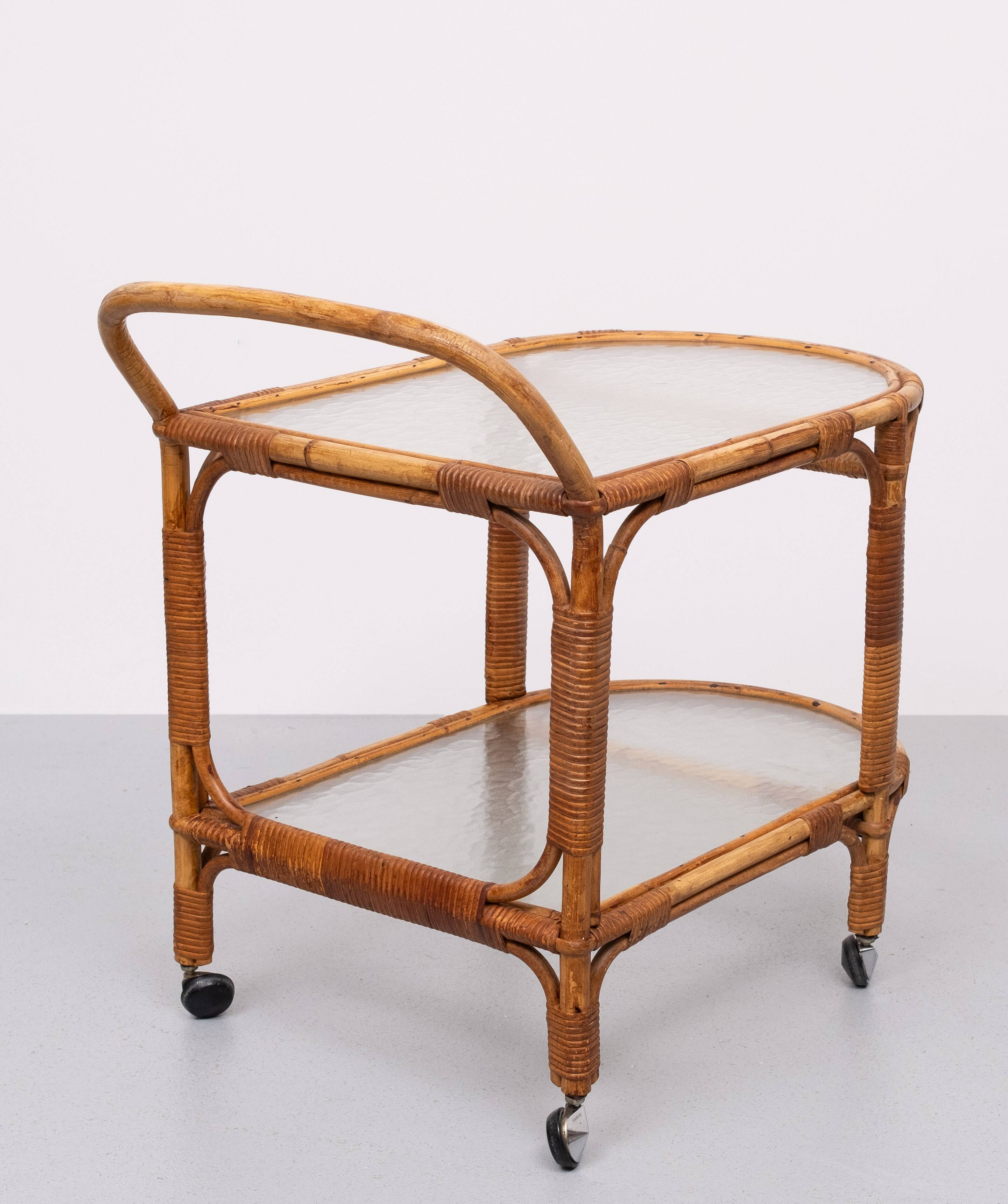 Rohe Noordwolde Rattan Serving Trolley 1960s