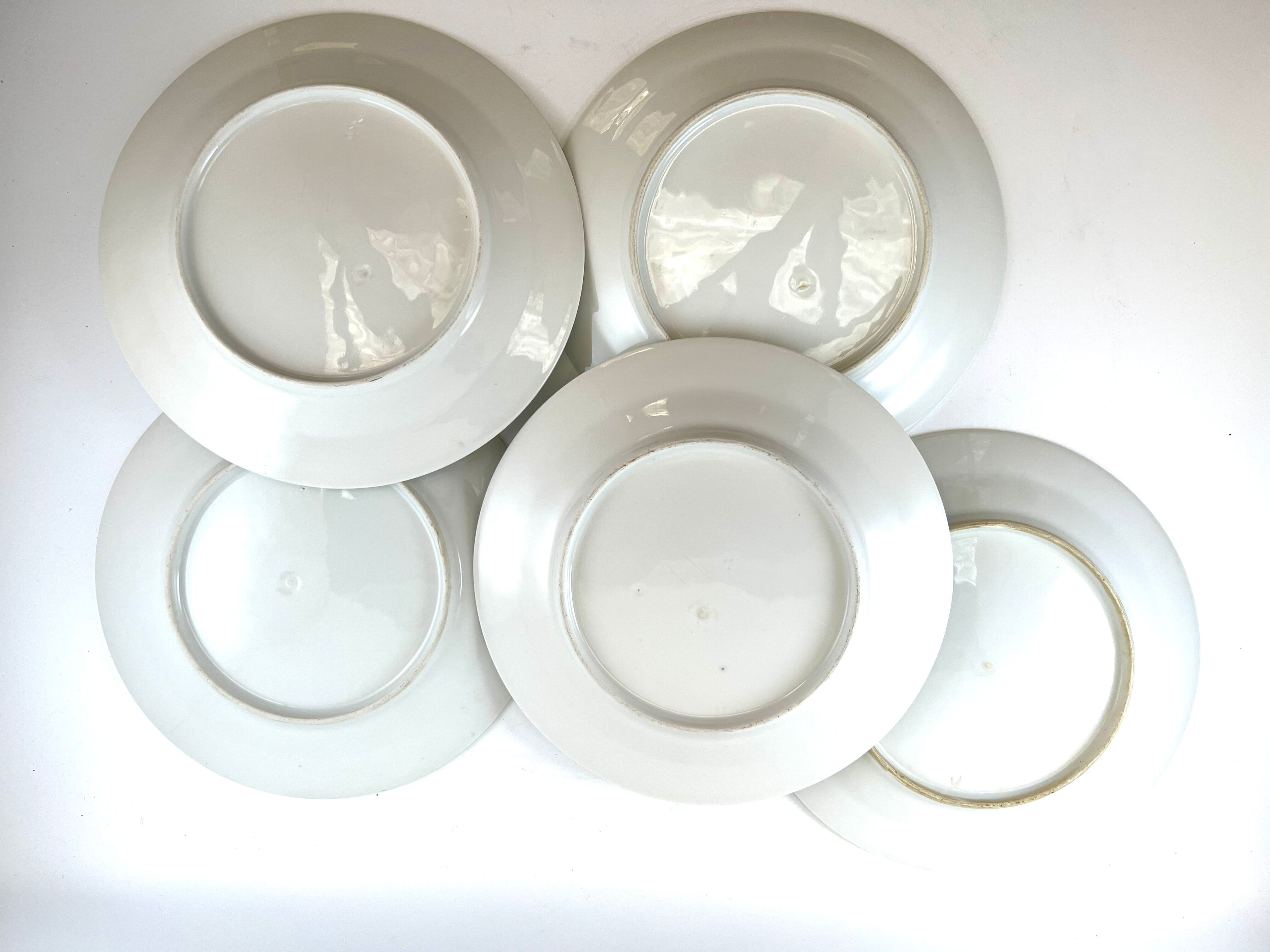 5 assiettes dessert blanche avec liseré vert 19,5cm