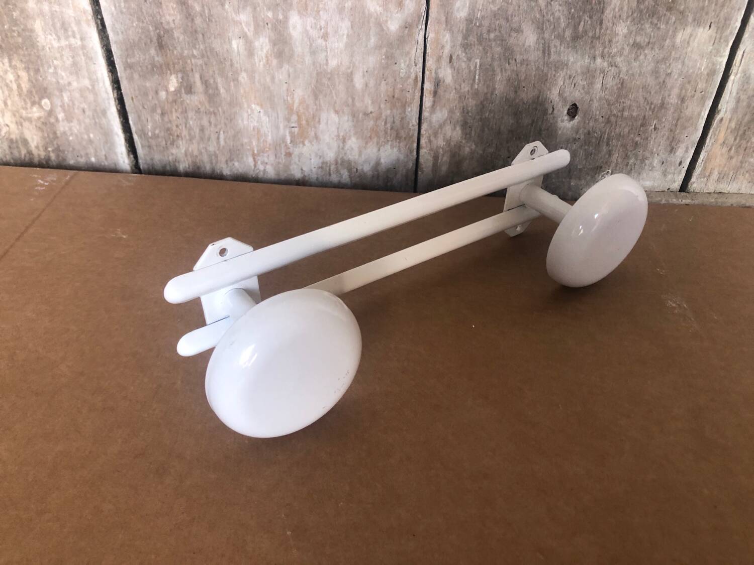 Old Wall Coat Rack x2 Vintage White Metal #A699