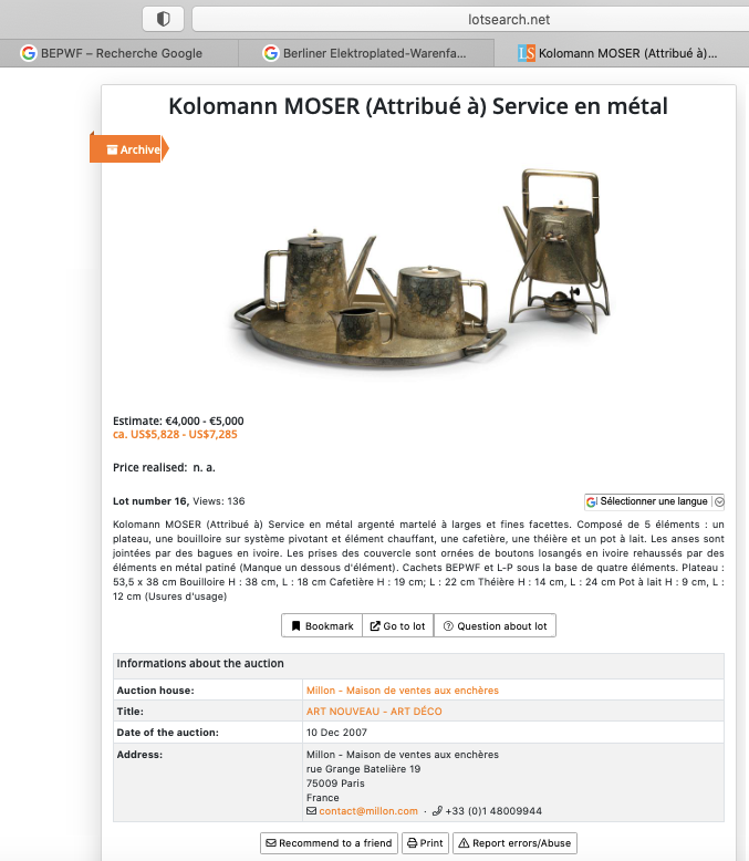 Tea and coffee service Art Deco Koloman Moser by BEPWF