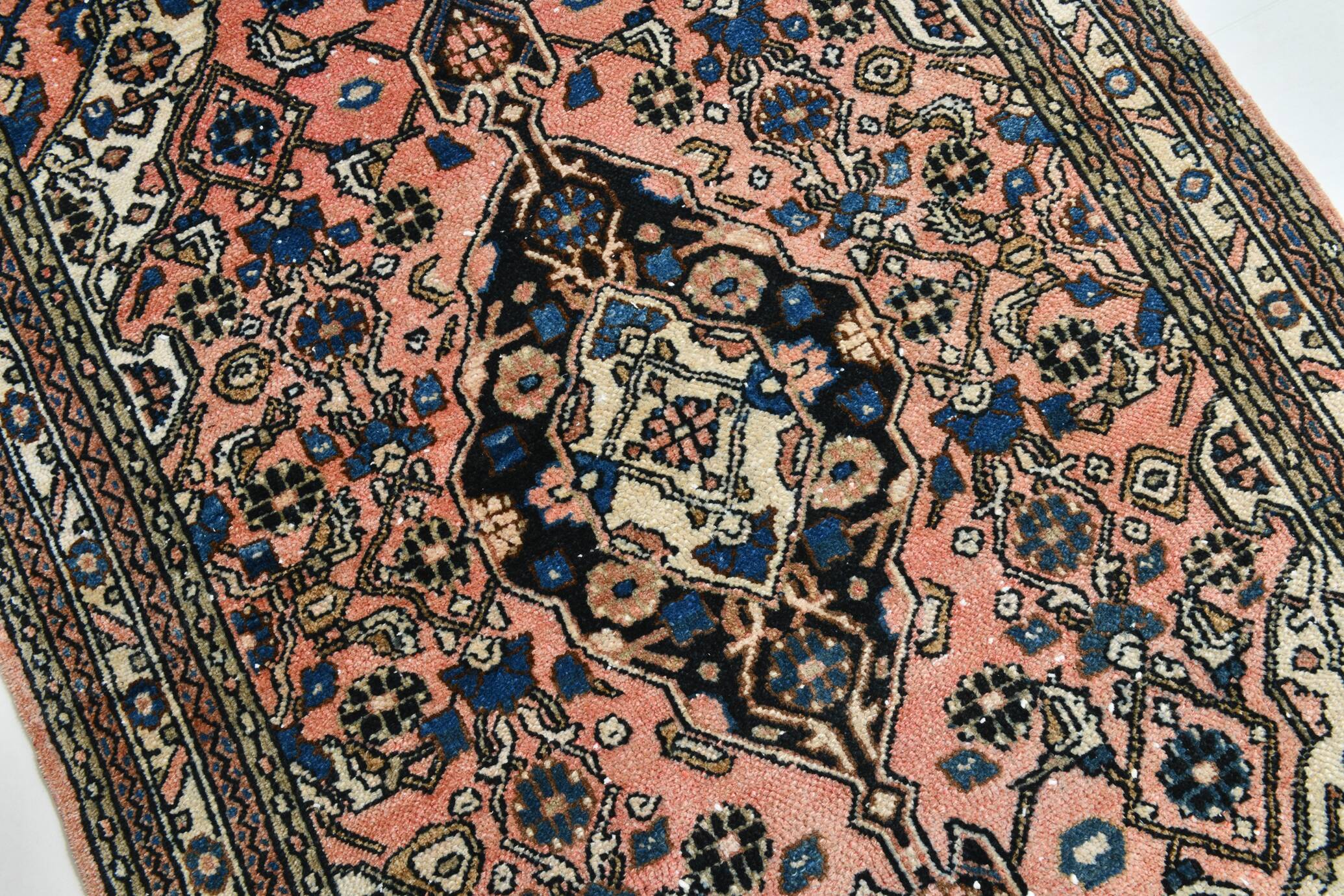 5x7 Wool Vintage Oushak Area Rug, Samon & Navy Blue Persian Rug, 142x209 Cm