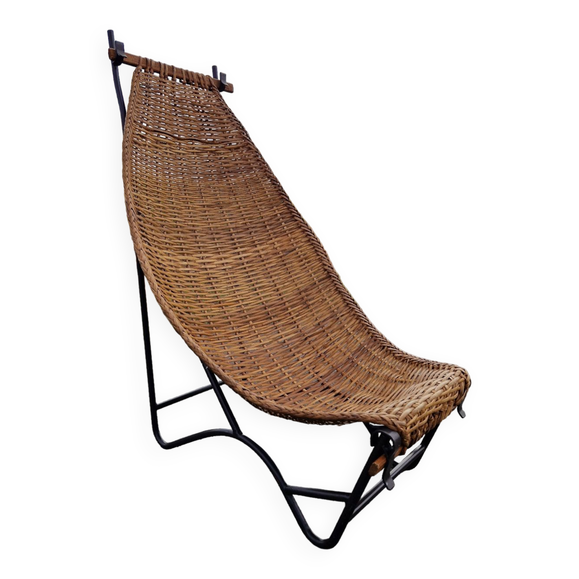 Large vintage metal and wicker armchair