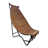 Fauteuil vintage en métal et osier grand modèle