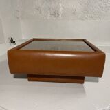 Table basse simili cuir cognac & verre