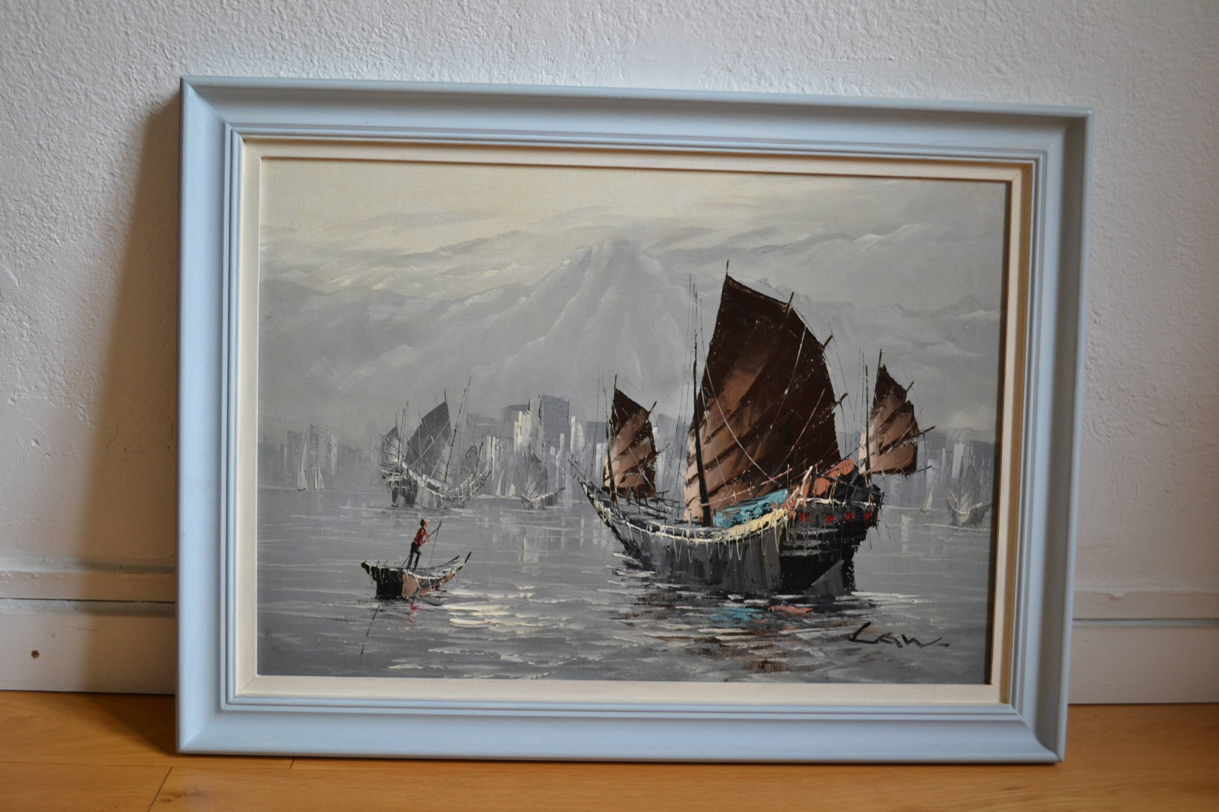 marine painting sailboats seaside in Asia HSP signed