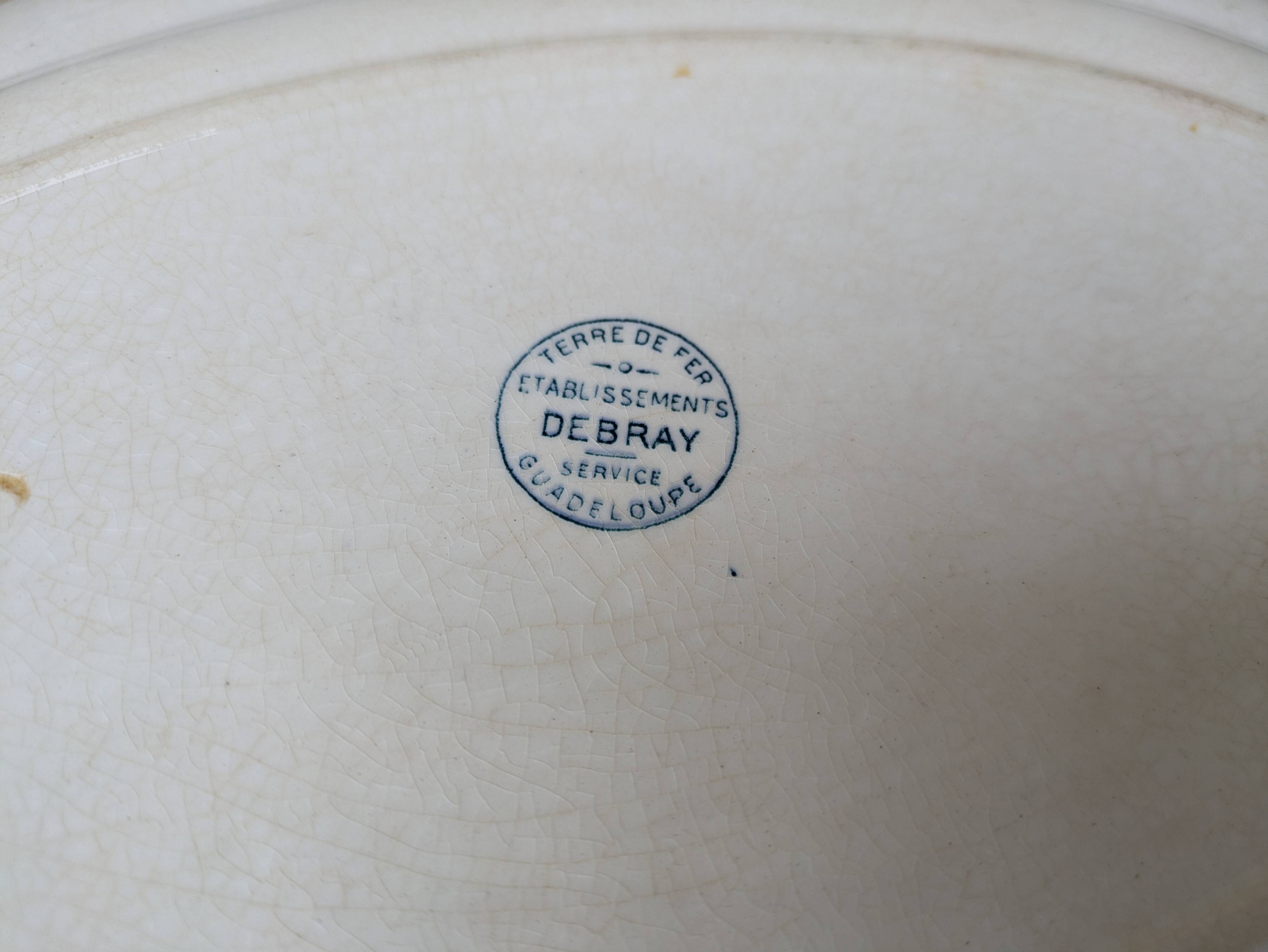 Old oval ironstone serving dish from Debray, Guadeloupe service