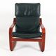 Vintage Scandinavian POÄNG armchair in fir green leather – IKEA, 1980s