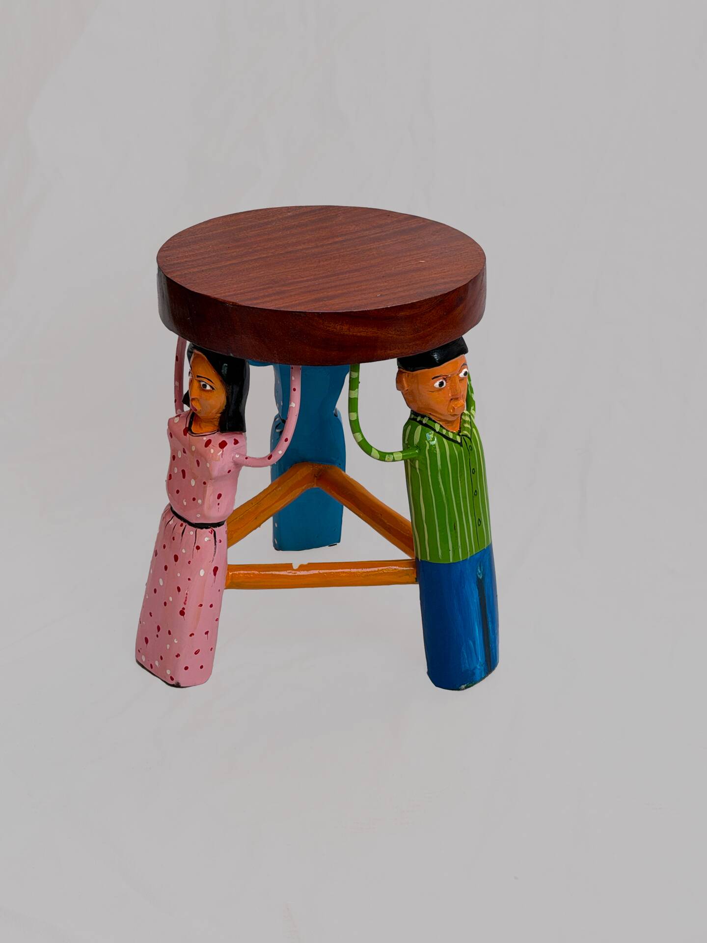 African stool carved and hand-painted – Unique piece from Burkina.