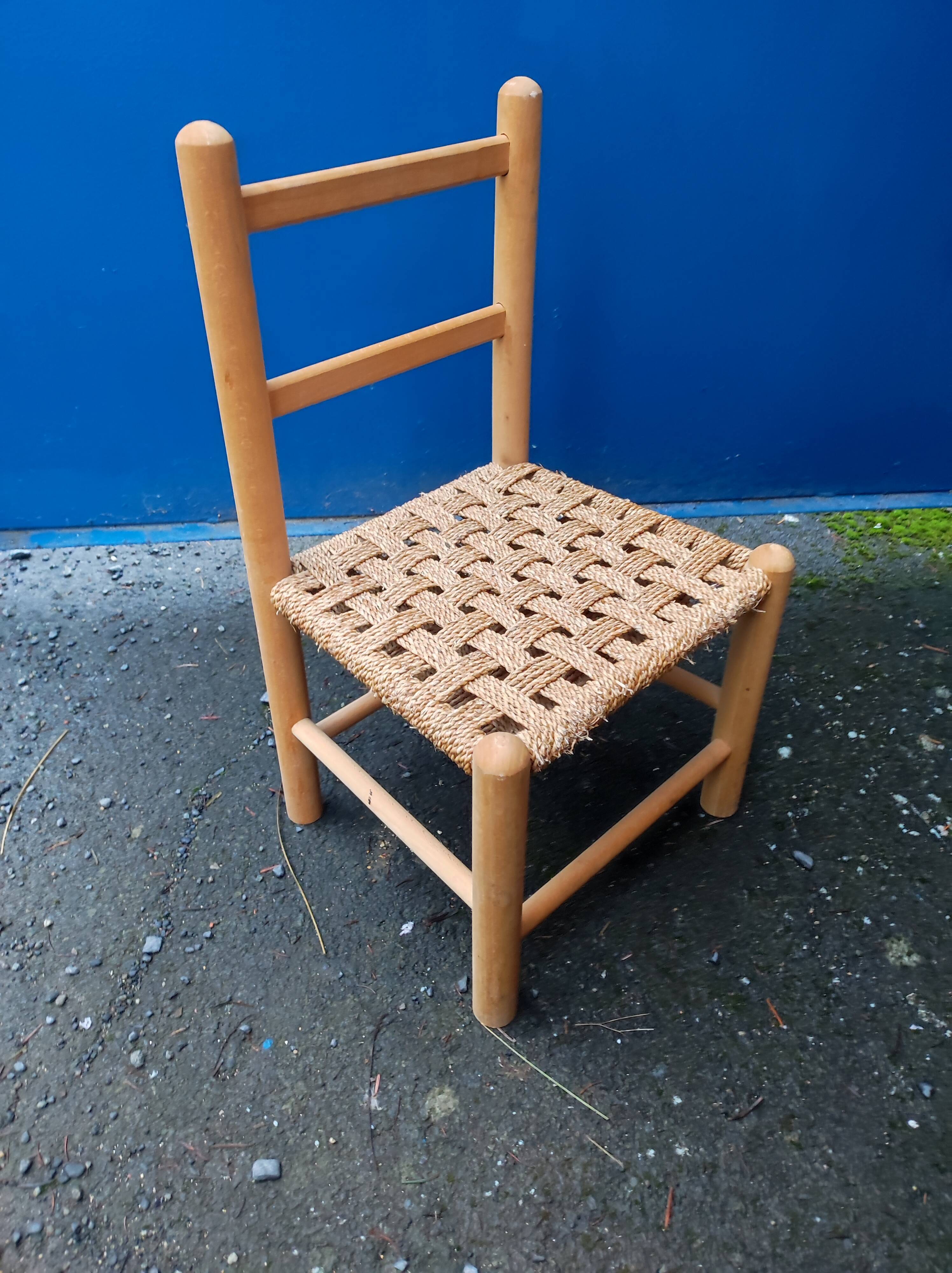 Wooden chair woven sea grass vintage child