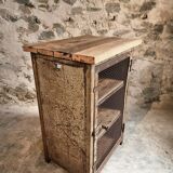 Rare French industrial military cabinet – Air Ministry, 1956 – Metal storage with oak top and wooden shelves